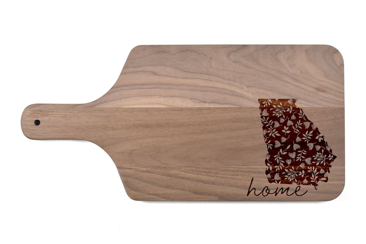 17" Floral Home State Walnut Paddle Cutting Board